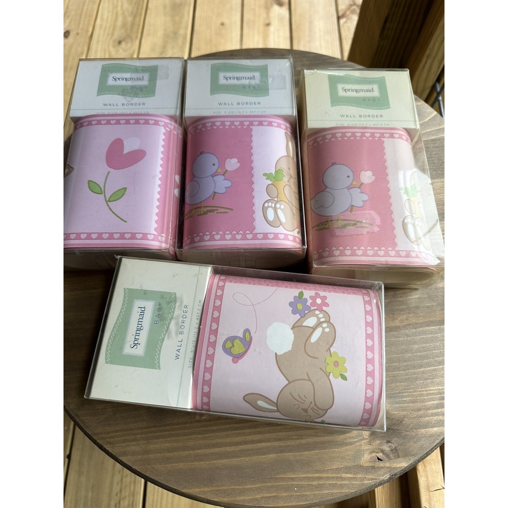 Lot Vintage‎ Baby Wallpaper Border Pink Bunny Chick Flowers Self Stick 5 In Wide